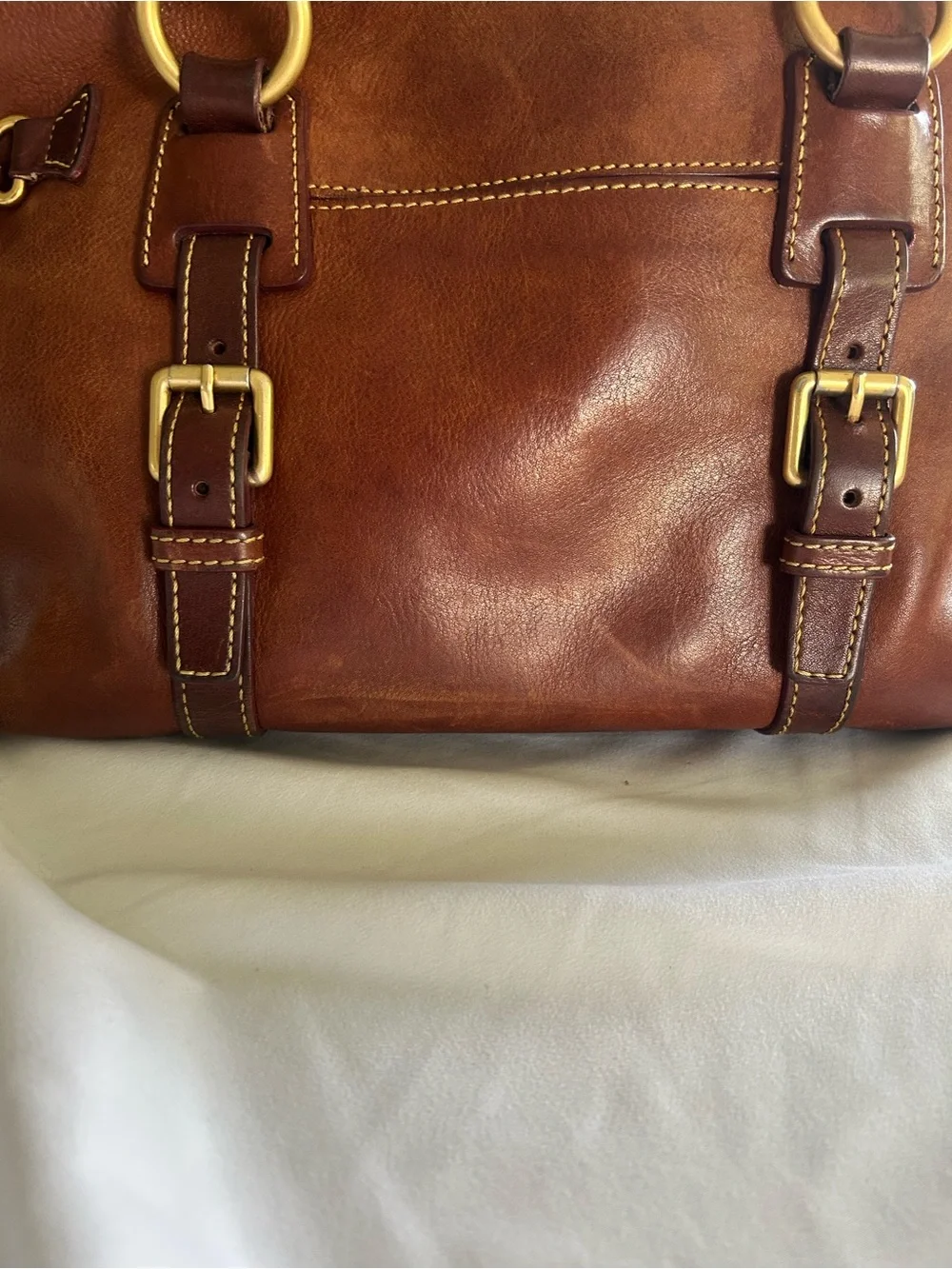 Dooney & Bourke Florentine Leather Satchel Tote Bag Chestnut Brown Vachetta